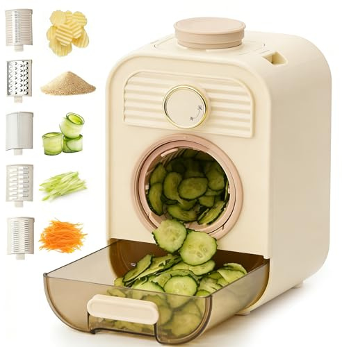 Rallador De Queso Eléctrico 5 En 1, Rallador De Queso Automático Eléctrico Con 5 Cuchillas Intercambiables, Rallador De Queso Eléctrico Para Queso, Frutas Y Verduras