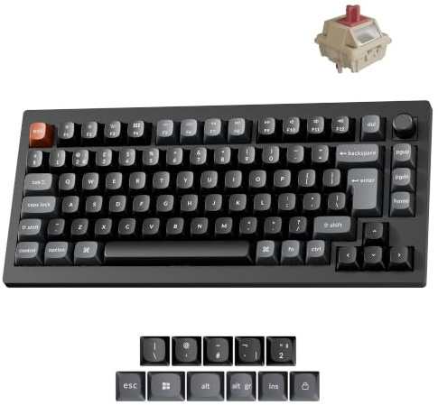 Keychron V1 Ultra 8000Hz Wireless Mechanical Gaming Keyboard - 2.4 GHz/Bluetooth/Wired, ZMK Programmable RGB Hot-Swap Red Linear Switch, Compatible with Mac Windows Linux - Black(75% UK Layout)