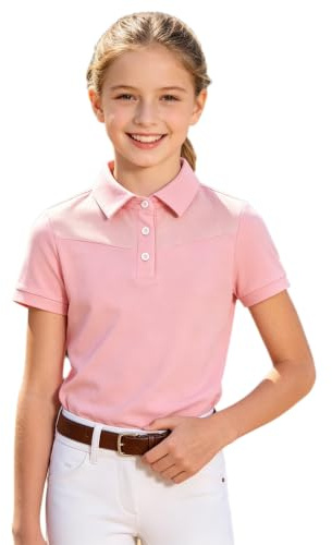 Moggemol Girls Equestrian Shirt Half Zip Riding Top Short Sleeve T-Shirt Moisture Wicking for Horse Show
