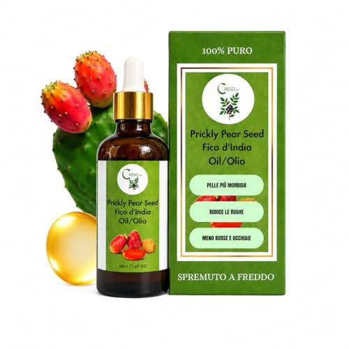 Cresci Più Olio di semi di Fico d'India Puro - 50ml spremuto a freddo | Per viso, collo e contorno occhi. Anti-età, idratante, ricco di Vitamina E. Per pelli secche, mature e sensibili.