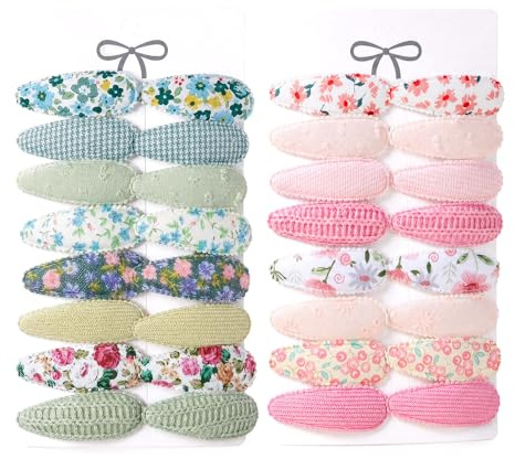 KIPTVO 32PCS Baby Hair Clips for Girls, Floral Snap Hair Clips with Soft Fabric Design, Cute Flower Girl Hair Accessories for Toddlers, Kids and Infants Daily Wear and Party Styling