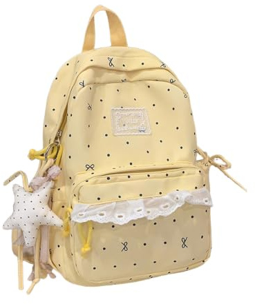 Sac à dos dentelle couverture intégrale quotidien école livresque féminin léger robuste compartiment ordinateur portable -vol bandoulière réglable respirant confortable zip doublure (Yellow, M)