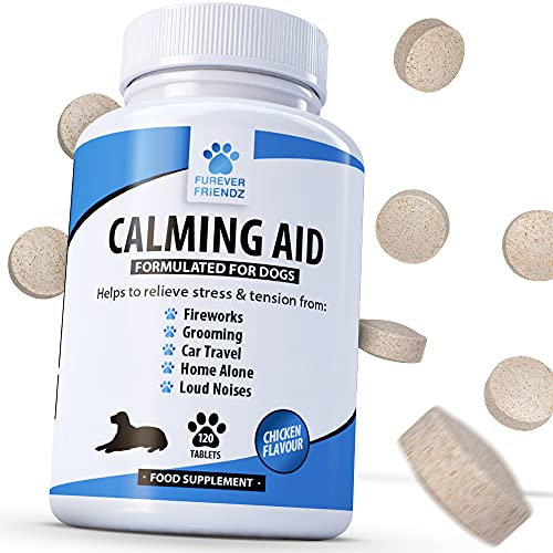 Furever Friendz Natural Dog Calming Tablets for Dogs - 120 Dog Anxiety Relief Supplements - Calming Dog Relieves Stress related to Fireworks, Loud Noises, Travel Sickness, Separation & Aggression