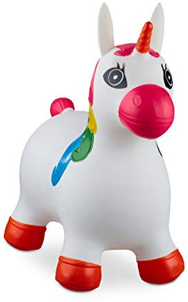 Relaxdays 10024989_49 Hopping Unicorn, Air Pump Included, Up to 50 kg, BPA Space Hopper, White