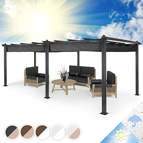 Blumfeldt Pantheon Pergola Awnings, Pavillon Wasserdicht, Stabil & Winterfest, Gartenpavillon mit, Pavillon aus Metall, Terrassenüberdachung mit UV-Schutz, Polyester, 2,95 x 5,95 Meter, Dunkelgrau