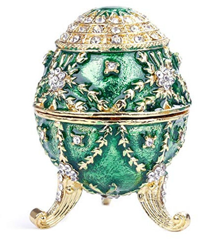 HAOCHIDIAN Jewelry Organizer Portable Hand Painted Enameled Faberge Egg Sculpted Figure Vintage Style Decorative Hinged Metallic Jewelry Trinket Box
