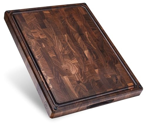 Sonder Los Angeles Alfred Cutting Board Made in USA | Black Walnut End Grain Cutting Board for Kitchen with Non-Slip Feet, Juice Groove, Sorting Compartments | Gift Box Included | 17x13x1.5 in