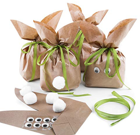 Ostertüten zum Befüllen, 5 Stück: Osterhasen-Tüten, Geschenktüten Hasen Ostern, DIY Osternester, Papiertüten Kraftpapier Ostergeschenke, Osterkörbchen Kinder & Erwachsene, Grün, 19,5 x 29 x 7,5 cm