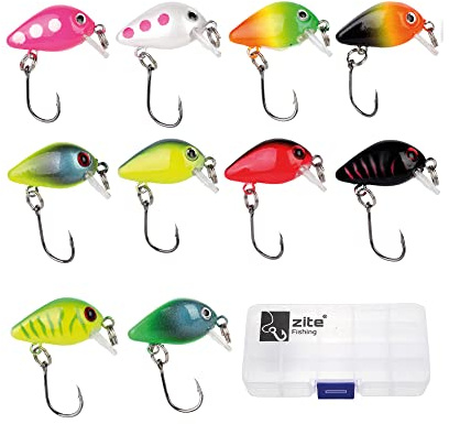 Zite Fishing Mini-Wobbler Set Neon - 10 Ultra-Light Kunst-Köder Box | Einzelhaken Barsch Forellen-Wobbler 2,8cm