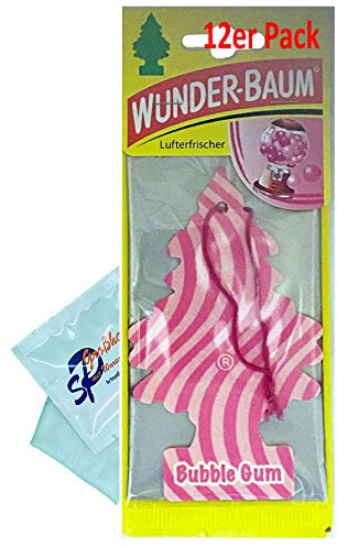 12 Stück Bubble Gum - Kaugummi Wunder-Baum Lufterfrischer Duftbaum inkl. 1 x Glasreinigungstuch von SP Großhandel Gratiszugabe (Bubble Gum)
