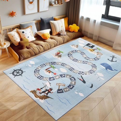 SIMPEX KinderTeppich, Piraten-Design, Teppich Blau, 120 x 170 cm, Teppich für Kinder, Teppich Kinderzimmer