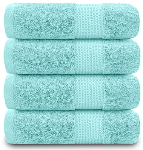 GC GAVENO CAVAILIA 4 Pack Egyptian Cotton Hand Towel, Turquoise, 50x85Cm | 700 GSM, Quick Dry & Highly Absorbent, Machine Washable, Soft Plush, For Home, Spa, Hotel & Beach