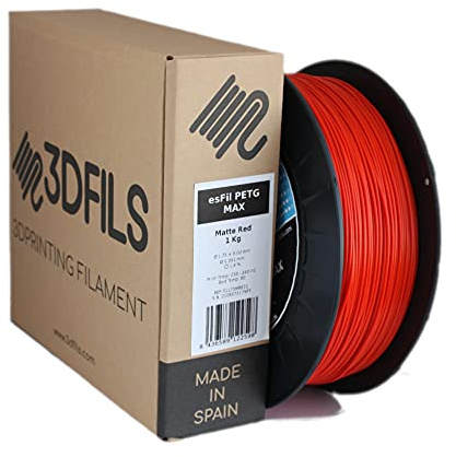 3DFILS - Filamento PETG Rojo Mate para impresión 3D (1,75 mm / 1 Kg, Rojo Mate)