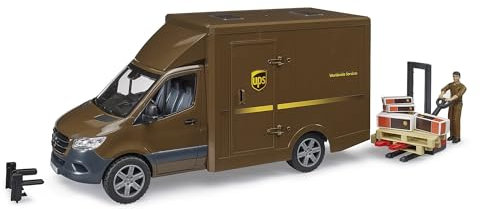 bruder 02678 - Mercedes-Benz Sprinter UPS with Driver Hand Pallet Truck & Shipping Boxes - Shipping Logistics Transporter Parcel Service Van Truck 1:16