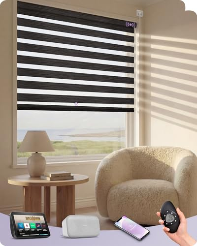 Graywind Electric Smart Zebra Blinds, 100% Blackout or Translucent Dual-Layer Privacy Control, Motorised Day Night Blinds, Made to Measure, Hardwired with Remote, Alexa Google Compatible, Charcoal