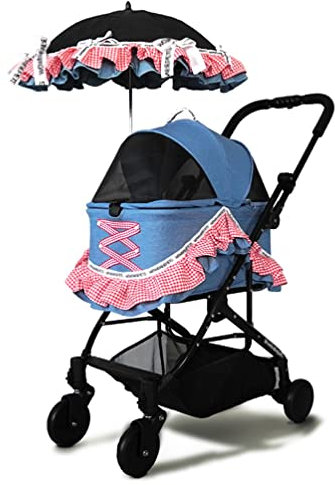 Hundewagen Hundebuggy Luxus-Haustier-Kinderwagen Mit Regenschirm, Denim-Rock-Stil, Modischer Haustier-Reise-Jogging-Kinderwagen, Mit Freistehender Haustier-Transportbox