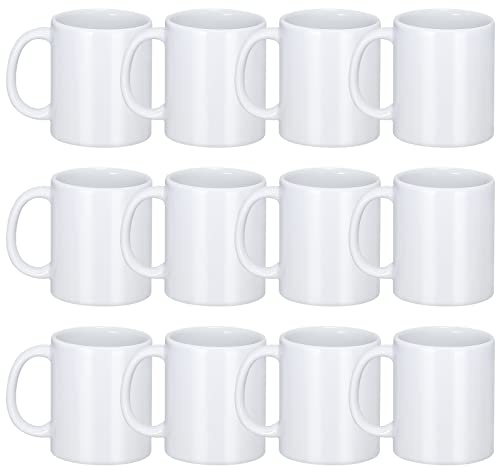 DANALLAN Sublimation Mugs, Premium Coffee Mugs Set of 12 White Ceramic Sublimation Cups 11 oz Christmas Coffee Mug for Soup Tea Milk Latte Hot Chocolate