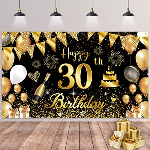 BTZO 30. Geburtstag Banner Schwarz-Gold, Deko für Mädchen & Party