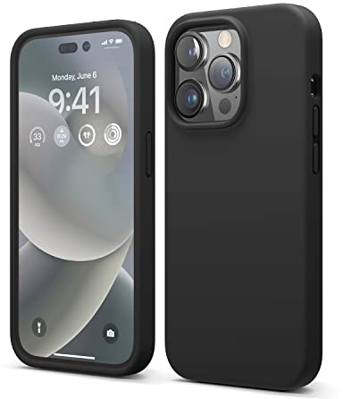 elago Silikon Hülle für iPhone 14 Pro | Premium Silikon, Ganzkörperschutz - 4 Schichten stoßfeste Handyhülle, kratzfestes weiches Mikrofaserfutte (Schwarz)