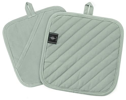 BONTHEE Presina in cotone resistente al calore, antiscivolo, per cucinare, accessori da cucina, set da 2 pezzi, verde, 20 x 20 cm