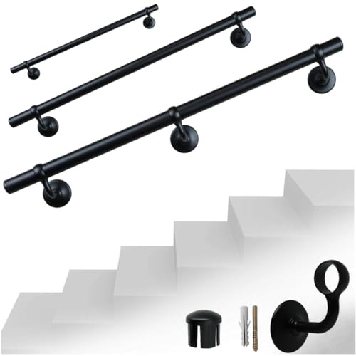 Parpyon® Corrimano a muro Scala Tubo passamano Prodotto 100% Italiano Fissaggio a parete con supporto Kit montaggio FACILE fai da te scale e balaustra (Nero, 100cm)