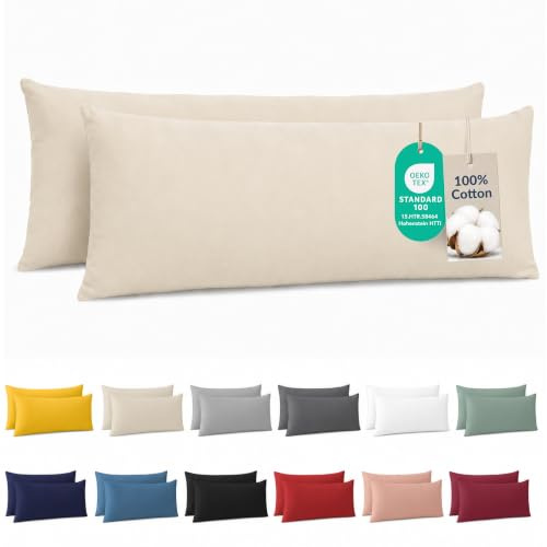 Dreamzie - Taie de traversin 40x145 cm - Lot de 2-100% Coton - Beige