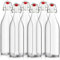 volila Glass Bottles with Stoppers - 1000ml Clear Swing Top Bottle for Homebrewing and Beverages - 1L Flip Top Bottles with Leak Proof Caps, Labels, Pen and Funnel (6 Pack)