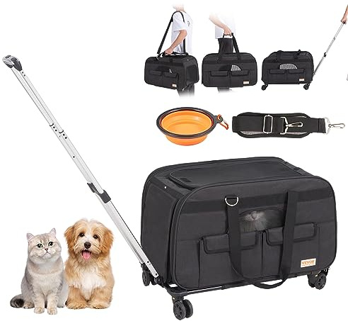 VEVOR Hundetrolley Faltbarer Hunderucksack Max.15,8kg Tragfähigkeit Transporttasche aus 600D Oxford-Stoff Hundewagen mit 4 Rädern Aufbewahrungstaschen Haustier Trolley Ideal für Autoreisen Ausflüge