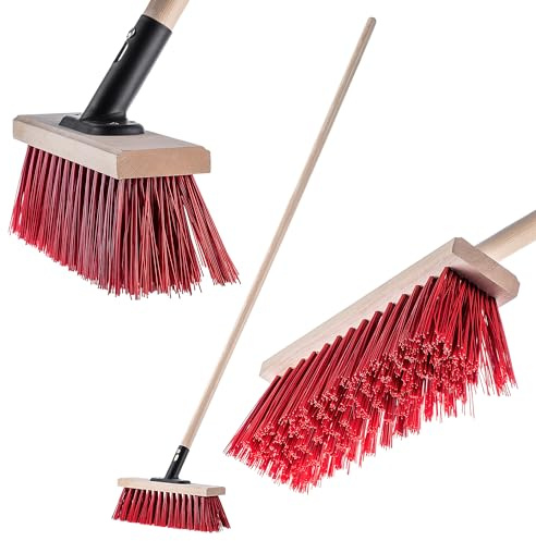 KADAX Scopa da strada con manico lungo in legno e nylon, scopa con manico in metallo, ampia scopa industriale, comoda scopa, sabbia, diverse misure (30 cm rosso)