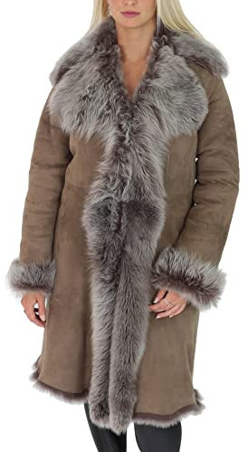 Divergent Retail Rosie Damen Mantel aus italienischem Lammfell, lang, Taupe, taupe, 42