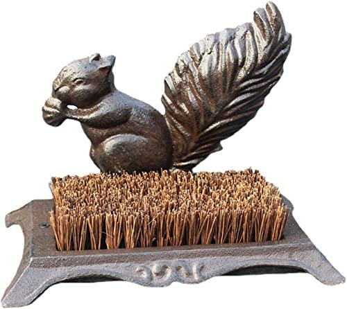 HAODUOO Brosse à chaussures en fonte, brosse à bottes d'écureuil, fibre de coco marron, nettoyeur de chaussures d'extérieur rustique robuste, largeur de 9,8 pouces