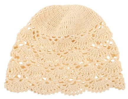 Holibanna Handgemachte Häkelmütze Damen Vintage Turban Casual Cap Aus Spitze Leicht Elegante Kopfbedeckung Für Alltag Party Festival Weiß 8.7X7.9 Zoll