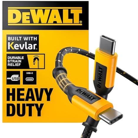 DEWALT Cable USB C a USB C, cable de carga USB C de nailon trenzado, 60 W para iPhone 15/Pro/Plus/Pro Max, iPad Mini 6/Pro, MacBook Pro 2020, Samsung Galaxy S23, 3 m