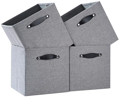 FABINADO Storage Boxes Fit KALLAX | 260g/㎡ Fabric Cubby Organizer Basket for Bookshelf, Closet, Wardrobe | Cube Unit Drawer Insert | 4 Pack, Dim Grey, 33x38x33cm