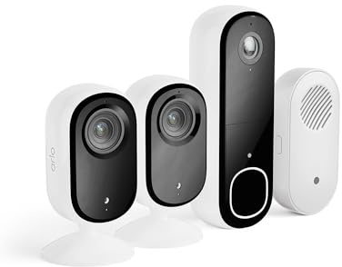 Arlo Essential 2 Kit,2 Camera intérieures + Sonnette 2K + Carillon, Caméra de Surveillance WiFi Extérieure ou intérieure sans Fil, Essai Secure Inclus, Blanc