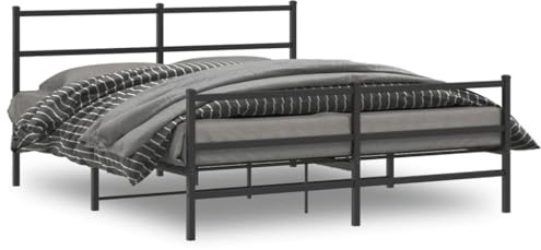 ZQQLVOO Bed Frame Lattenrost Palettenbett Bodenbett Bettgestell mit Kopf- und Fußteil Metall Schwarz 150x200 cm