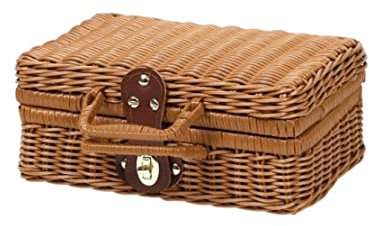 Picknickkorb Picknick Korb Vintage-Picknick-Koffer, gewebter Aufbewahrungskorb, Rattan-Aufbewahrungskoffer, gewebte Rattan-Picknick-Wäschekörbe Picknickkörbchen(Size:30 * 13 * 21cm)