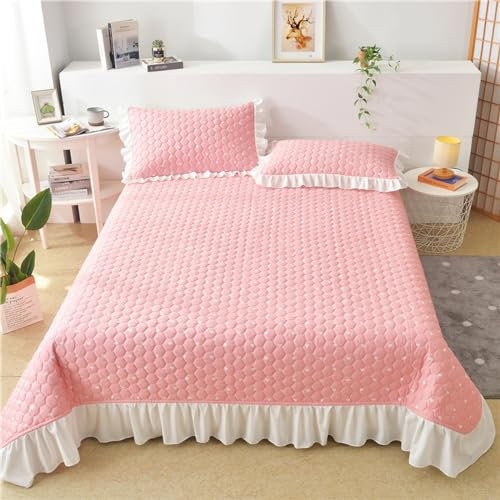 BAJIN Tagesdecke 245x265cm Rosa Steppdecke Patchwork Wendedesign Kariert, Bedspreads Bettdecke Doppelbett unterfüttert und Gesteppt Stepp Decke,