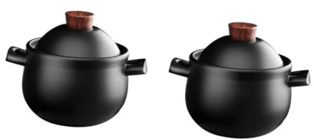 PRETYZOOM 2 Pièces Soupe à La Cocotte Marmite à Riz En Terre Cuite Marmite En Porcelaine Cocotte En Poterie Pot En Terre Cuite De Terre Une Ramequins Avec Couvercles Céramique