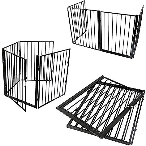 MUL-BOUTIQUE Sicherheitsgitter, 240 cm, Kaminschutz, Treppe, Kinder/Hund, vier Türstangen, faltbar (Schwarz, 240 x 2,5 x 75 cm)