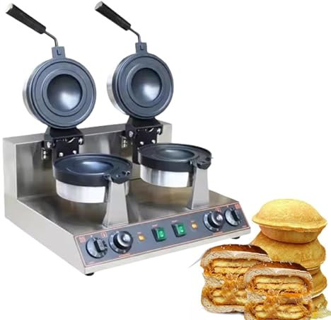 WHYYDSS Commercial Burger Waffle Maker, Rotating Ice Cream Burger Waffle Machine with 50~300°C Controllable Range,for Home, Kitchen, Breakfast,Double