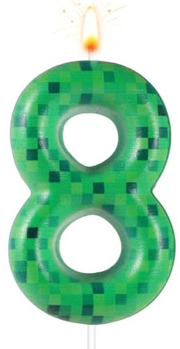 Bougie Anniversaire Chiffre Vert, Bougie d'Anniversaire Dynamite Bougie d'Anniversaire à Thème TNT pour Fournitures de Décoration de Gâteau d'Anniversaire (Numéro 8)