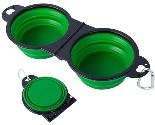 2 en 1 Pliant Bol en Plastique pour Chiens ，Non assemblé en Plastique,Une pièce moulée Design Bol d’Eau pour Chien,Bords pliés à 180 degrés Portable Gamelle de Voyage pour Chien (Verte)