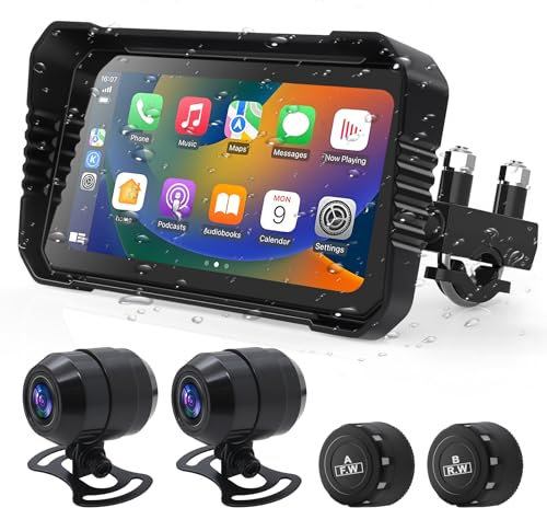 Liwogi Actualización Carplay Dashcam Moto con 1080P Dash CAM, Navegación GPS para Motocicleta, 6.25 Pulgadas Impermeable, grabación en Bucle, Monitor de presión de Tiro