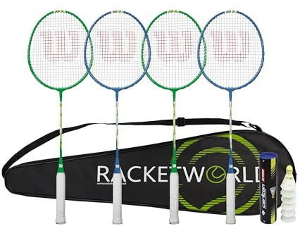 Wilson 4 Player Badminton Racket Set, 4 Rackets, Shuttles, Premium Carry Case