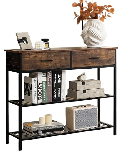 LIFEZEAL Tavolino consolle da corridoio con 2 cassetti, tavolo industriale di ingresso con 2 ripiani, console ingresso stretto per divano, 100 x 30 x 81,5 cm