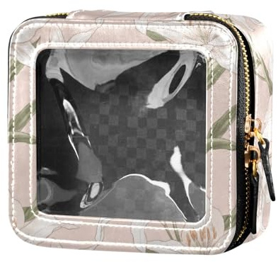 linqin Jolie trousse de maquillage transparente avec fleurs de lys blancs pour les produits de toilette, Fleurs de lys blancs, 1 size