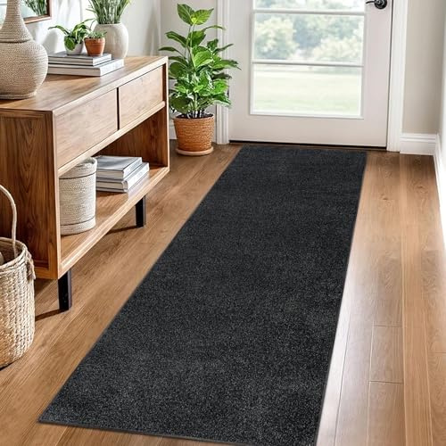 Alfombra de Pasillo Larga Antideslizante 120 x 300 cm Alfombra de Cocina Lavable Absorbente Felpudo de Entrada Tapete Cocina Alfombra de Corredor Pasillo para Puerta Lavanderia Salón Dormitorio Negro