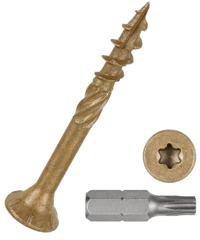 DTGN 200Pack #8x1-1/2 Deck Wood Screws kit Carbon Steel Tan | Wood Screws Epoxy-Coated Decking Screws W/ T25 Torx Star Drive Bit,Good for Decks,Fences,Frames,Farms,Outdoor Furniture