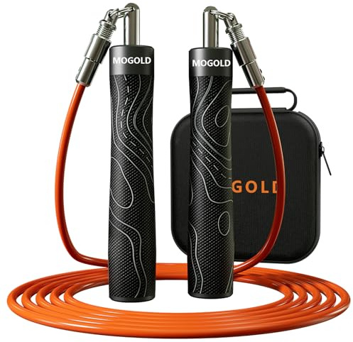 Mogold Adjustable Weighted Jump Rope with PU Leather Handles - 10Ft Quick-Release System & 1/5LB/1/4LB/1/2LB PVC Steel Cords | Free Cable Cutter + Tools & EVA Carry Bag for Family Fitness Training